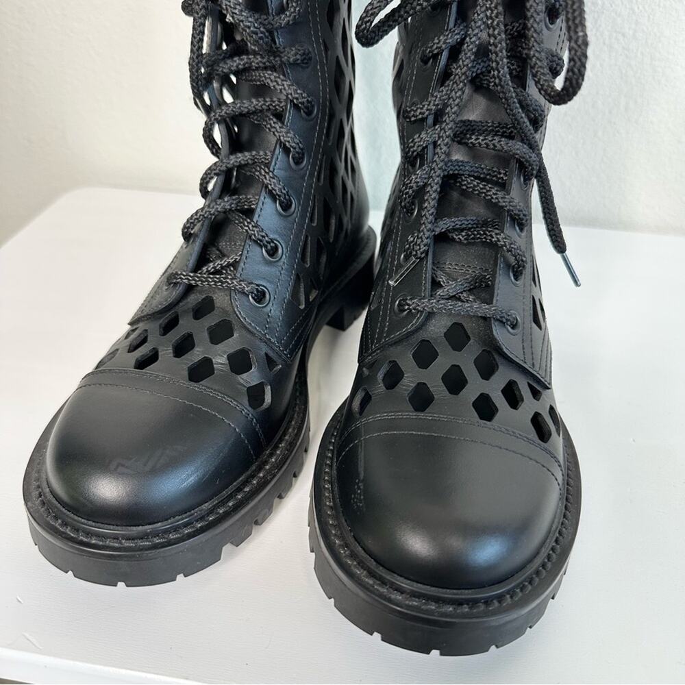 Christian Dior Laser Cut D Trap Boots Black Leather Size 37 - Picture 12 of 14